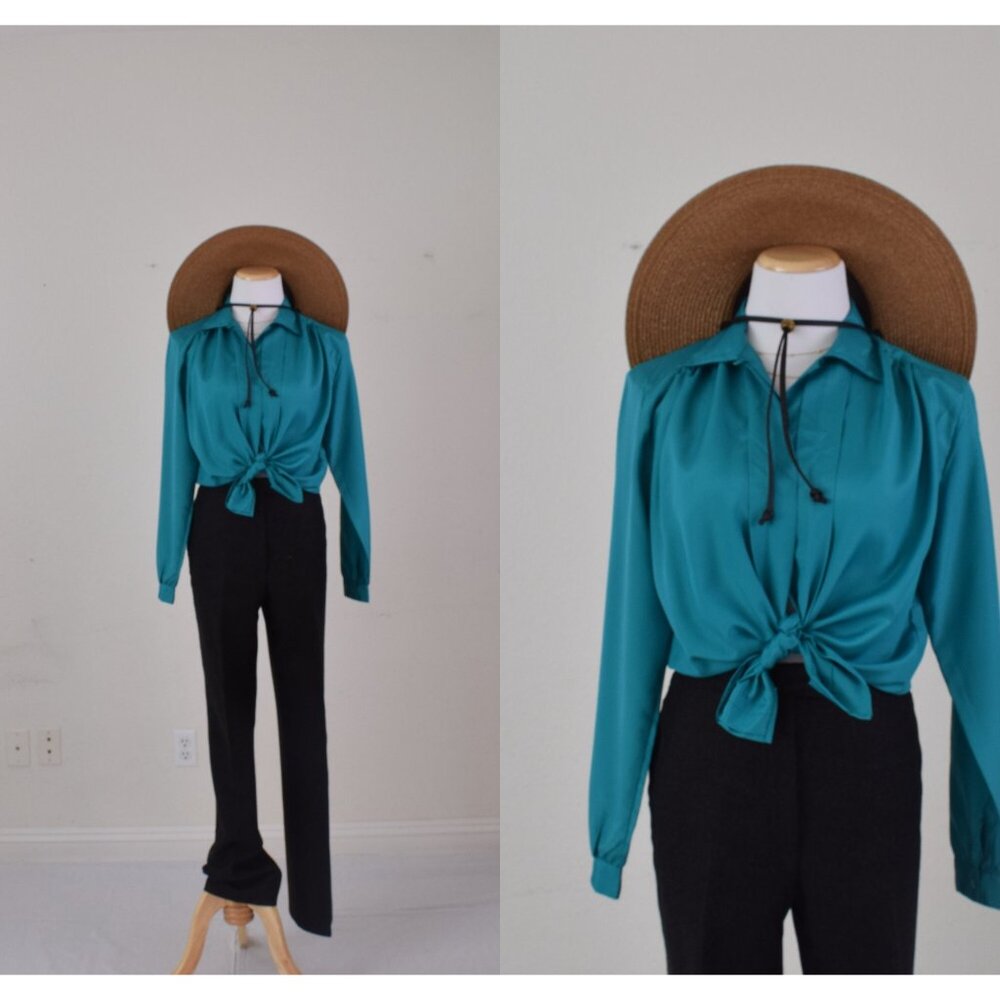 Vintage 70s Button up Secretary‎ Blouse size M